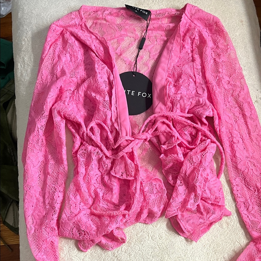 long sleeve pink lace top